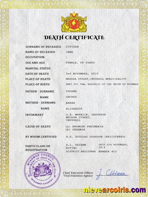 Myanmar death certificate